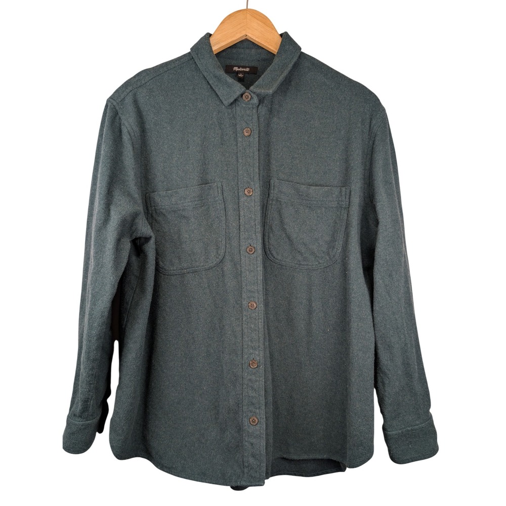 Madewell Womens Flannel Button Down Shirt Teal Green Cotton Size L